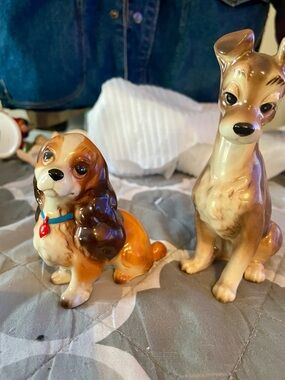 Disney Brown and Cream Ceramic Dog Figurines - Pair